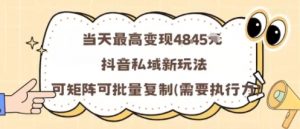 当天最高变现1k+，抖音私域新玩法，可矩阵可批量复制-如意资源库