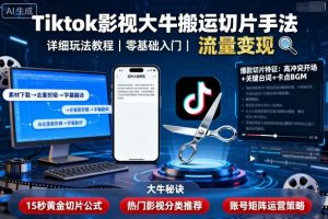 Tiktok影视大牛搬运切片手法，详细玩法教程-如意资源库
