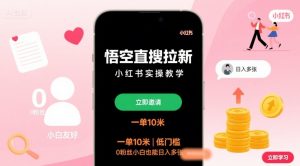 悟空直搜拉新小红书实操教学,一单10米,低门槛,0粉丝小白也能日入多张-如意资源库