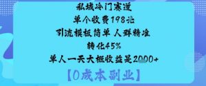 私域冷门赛道:单个收费198米引流模板简单人群精准转化45%单人一天大概收益是1k+-如意资源库