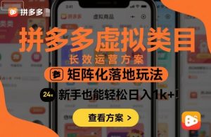 拼多多虚拟类目长效运营方案：矩阵化落地玩法，新手也能轻松日入1k+-如意资源库