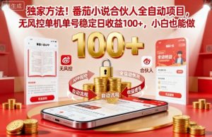 独家方法！番茄小说合伙人全自动挂G项目，无风控单机单号稳定日收益100+，小白也能做【揭秘】-如意资源库