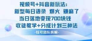 视频号加抖音新玩法:爆火新型每日语录,收徒教学加分成计划,三种变现玩法,当日变现7张-如意资源库