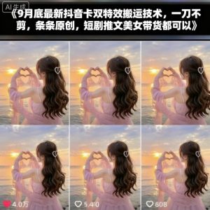 9月底最新抖音卡双特效搬运技术,一刀不剪,条条原创,短剧推文美女带货都可以-如意资源库