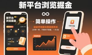 新平台浏览掘金，动动手指截张图就能挣米，2分钟一单，不限时不限量，一天5张【揭秘】-如意资源库