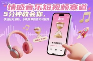 情感音乐短视频赛道,5分钟教会你,快速起号涨粉,手机简单操作即可完成-如意资源库