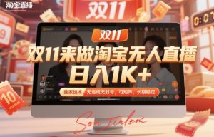 双11来做淘宝无人直播，日入1K+，独家技术，无违规无封号，可矩阵，长期稳定【揭秘】-如意资源库
