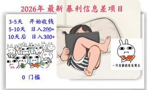 2026年最新暴利信息差项目：3-5天开始收米，10天后稳定3张，0门槛，每天两三个小时搞定-如意资源库