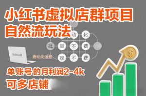 小红书虚拟店群项目，自然流玩法，批量自动化，稳定不费号，单账号的月利润2-4k，可多店矩阵-如意资源库