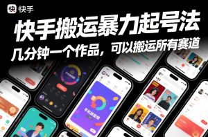 快手搬运暴力起号法，几分钟一个作品，手机就能做，可以搬运所有赛道-如意资源库