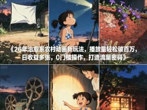 26年治愈系农村动画新玩法,播放量轻松破百万,日收益多张,0门槛操作,打造流量密码-如意资源库