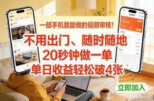 一部手机就能做的视频审核!不用出门,随时随地,20秒钟做一单,单日收益轻松破4张【揭秘】-如意资源库