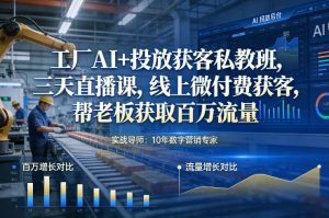 工厂AI+投放获客私教班,三天直播课,线上微付费获客,帮老板获取百万流量-如意资源库