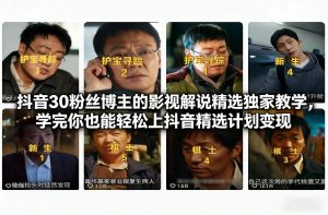 抖音30万粉丝博主的影视解说精选独家教学,学完你也能轻松上抖音精选计划变现-如意资源库