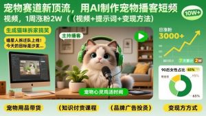 宠物赛道新顶流,用AI制作宠物播客短视频,1周涨粉2W(视频+提示词+变现方法)-如意资源库