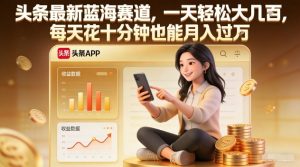 头条最新蓝海赛道，一天轻松大几张，每天花十分钟也能月入过1W【揭秘】-如意资源库