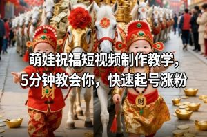 萌娃祝福短视频制作教学,5分钟教会你,快速起号涨粉-如意资源库