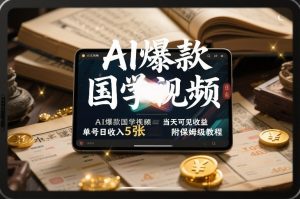 AI爆款国学视频,独家起号方法,小白直接上手,当天可见收益,单号日收入5张+附保姆级教程-如意资源库