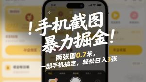 手机截图暴力掘金！两张图0.7米，一部手机搞定，轻松日入3张【揭秘】-如意资源库