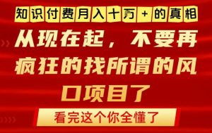 知识付费月入10个W的真相，做网创项目这一个就够了，不要再疯狂的找所谓的风口项目【揭秘】-如意资源库