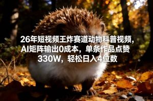 26年短视频王炸赛道动物科普视频,AI矩阵输出0成本,单条作品点赞330W,轻松日入4位数-如意资源库