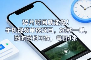 碎片时间就能做!手机视频审核项目,20秒一单,随时随地可做,单日4张+【揭秘】-如意资源库