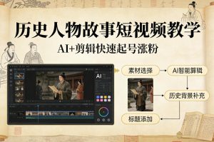 历史人物故事短视频教学，AI+剪辑制作历史人物题材短视频，快速起号涨粉-如意资源库