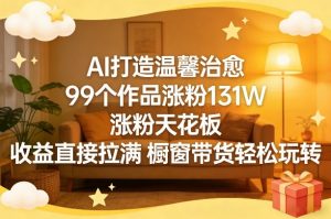 AI打造温馨治愈，99个作品涨粉131W，涨粉天花板，收益直接拉满，橱窗带货轻松玩转-如意资源库