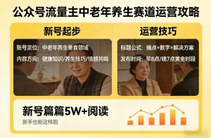 公众号流量主中老年养生赛道,新号篇篇5W+阅读,新手也能这样跑-如意资源库