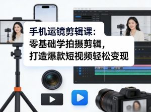 手机运镜剪辑课:零基础学拍摄剪辑,打造爆款短视频轻松变现-如意资源库