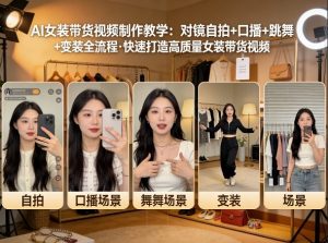AI女装带货视频制作教学，对镜自拍、口播、跳舞、变装全流程，快速打造高质量女装带货视频-如意资源库