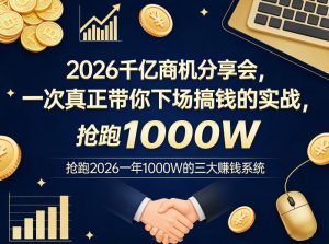 2026千亿商机分享会，一次真正带你下场搞钱的实战，抢跑2026一年1000W的三大賺钱系统-如意资源库