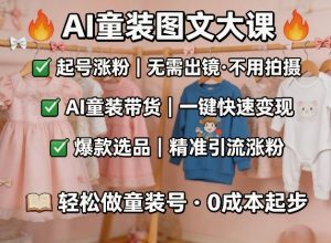 AI童装图文剪辑,某社群童装图文大课,起号涨粉、AI童装带货、爆款选品,无需出镜和拍摄-如意资源库