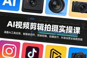 AI视频剪辑拍摄实操课,涵盖AI工具应用、智能体创作、剪映剪辑、拍摄技巧、抖音运营等全链路技能-如意资源库