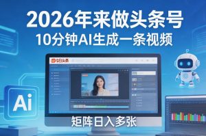 2026年来做头条号，10分钟AI生成一条视频，矩阵日入多张-如意资源库