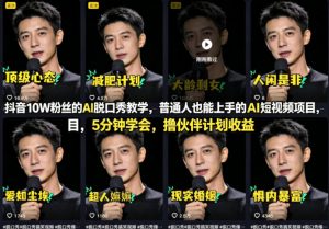 抖音10W粉丝的AI脱口秀教学,普通人也能上手的AI短视频项目,5分钟学会,撸伙伴计划收益-如意资源库