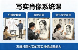 写实肖像系统课,全程分模块教学+多轮示范+逐节作业点评,系统打造扎实的写实肖像绘画能力-如意资源库