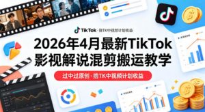 26年4月最新TikTok影视解说混剪搬运教学,过中过原创,撸TK中视频计划收益-如意资源库