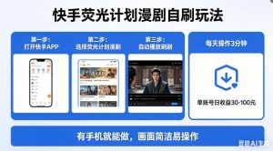 快手荧光计划漫剧自刷玩法，每天几十上百不是问题，有手机就能做【揭秘】-如意资源库