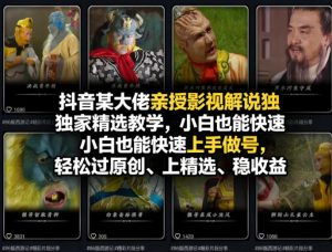 抖音某大佬亲授影视解说独家精选教学,小白也能快速上手做号,轻松过原创、上精选、稳收益-如意资源库