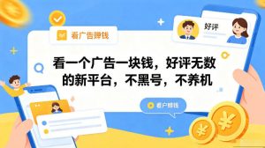 看一个广告一块钱,好评无数的新平台,不黑号,不养机,一部手机一天撸几十,可矩阵【揭秘】-如意资源库
