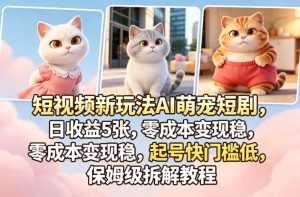 短视频新玩法AI萌宠短剧，日收益5张，零成本变现稳，起号快门槛低，保姆级拆解教程-如意资源库