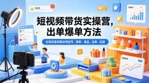 短视频带货实操营，出单爆单方法，全程实操讲解如何起号、涨粉、选品、出单、投放-如意资源库