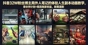 抖音32W粉丝博主局外人笔记的体验人生副本动画教学,拿伙伴计划+精选独家收益,新赛道新涨粉快【录制版】-如意资源库