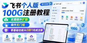 飞书个人版100G注册教程,无需额外扩容,操作无门槛,零基础也能从0到1完成注册-如意资源库