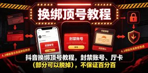 抖音换绑顶号教程，封禁账号、Ting卡（部分可以脱掉），不保证百分百-如意资源库