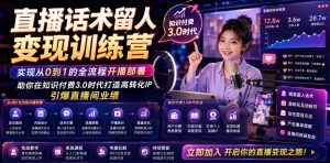 直播话术留人变现训练营，实现从0到1的全流程开播部署，助你在知识付费3.0时代打造高转化IP，引爆直播间业绩-如意资源库