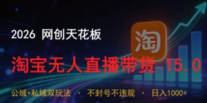 2026网创天花板,淘宝无人直播带货15.0,公域+私域双玩法,日入1k+,不违规不封号【揭秘】-如意资源库