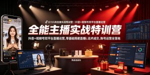 全能主播实战特训营|抖音+视频号双平台直播运营,零基础搭建直播间、精准选品、话术成交、账号运营全落地-如意资源库