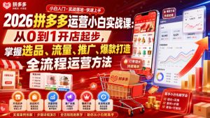 2026拼多多运营小白实战课:从0到1开店起步,掌握选品、流量、推广、爆款打造全流程运营方法-如意资源库